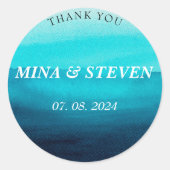 青い水色の海結婚夏 ラウンドシール (正面)