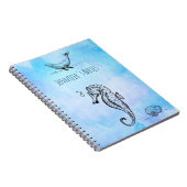 青い水色の海馬、クジラ、シーシェル ノートブック (右側)