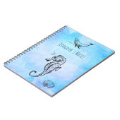 青い水色の海馬、クジラ、シーシェル ノートブック (左側)