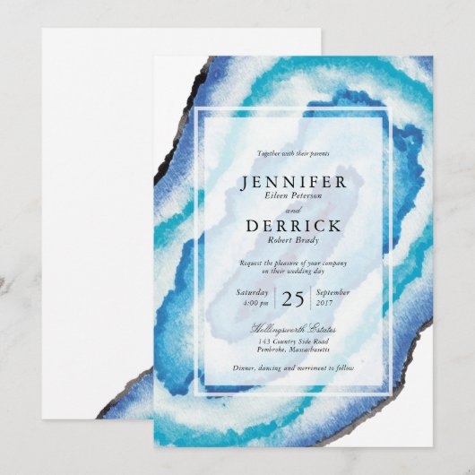 青い水色の測地座標 招待状 (正面/裏面)