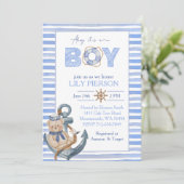 青い水色の熊航海の帆船の赤ちゃんシャワー 招待状 (スタンド正面)