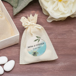 青い水色の熱帯ビーチ結婚金ゴールド ラウンドシール