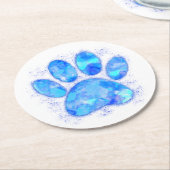 青い水色の犬のポープリント ラウンドペーパーコースター (アングル)