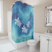 青い水色の白いカメ海沿岸 シャワーカーテン (インサイチュ)
