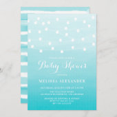 青い水色の白い文字列ライト赤ちゃんシャワー 招待状 (正面/裏面)