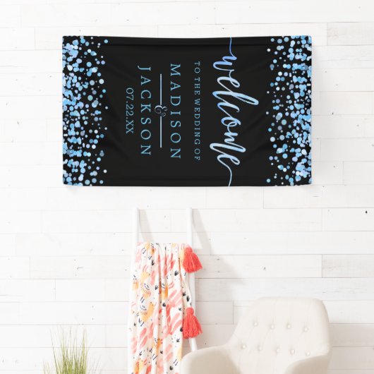 青い水色の紙吹雪ドット結婚の歓迎 横断幕 (インサイチュ)