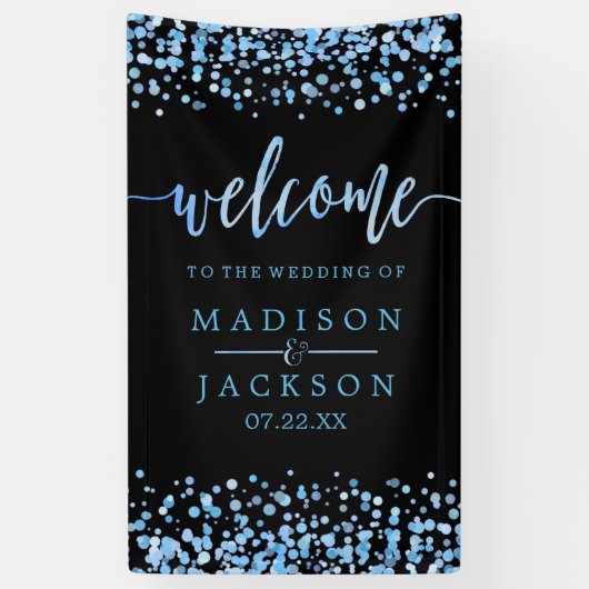 青い水色の紙吹雪ドット結婚の歓迎 横断幕 (縦)