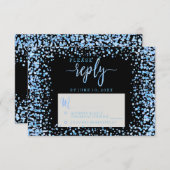 青い水色の紙吹雪ドット結婚の返信RSVP 出欠カード (正面/裏面)