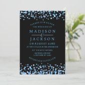 青い水色の紙吹雪ドット結婚式招待状 招待状 (スタンド正面)