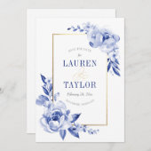 青い水色の花の日付を保存 セーブザデート (正面/裏面)