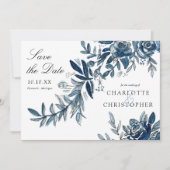 青い水色の花の日付を保存 招待状 (正面)
