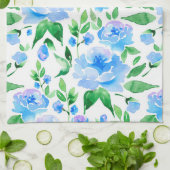 青い水色の花の模様 キッチンタオル (折り畳み)