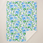 青い水色の花の模様 シェルパブランケット (正面)