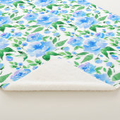 青い水色の花の模様 シェルパブランケット (3/4)