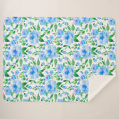 青い水色の花の模様 シェルパブランケット (正面(横))