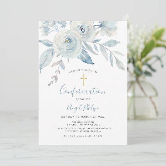 青い水色の花の確認 招待状 (スタンド正面)