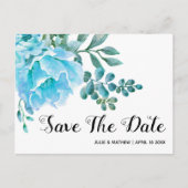 青い水色の花の結婚式の日付を保存 案内ポストカード (正面)