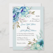 青い水色の花フローラミント結婚グリーン 招待状 (正面)