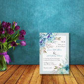 青い水色の花フローラミント結婚グリーン 招待状