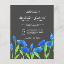 青い水色の花フローラ結婚の。黒の請求書