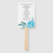 青い水色の花フローラ結婚式プログラム ハンドファン (裏面)