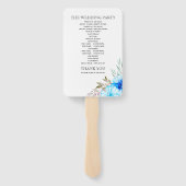 青い水色の花フローラ結婚式プログラム ハンドファン (裏面)