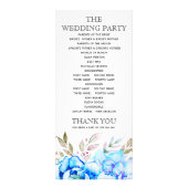 青い水色の花フローラ結婚式プログラム ラックカード (裏面)
