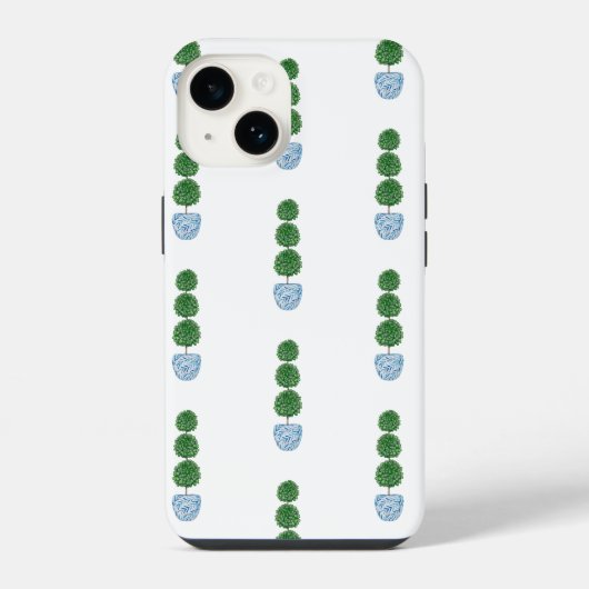 青い水色の花瓶トピアリ名門私立校風のー iPhoneケース (裏面)