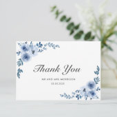 青い水色の花結婚サンキューカード サンキューカード (スタンド正面)