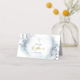 青い水色の葉バプテスマ折り畳み座席表 プレイスカード