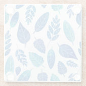 青い水色の葉パターン ガラスコースター (裏面)