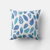 青い水色の葉パターン クッション (裏面)