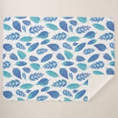 青い水色の葉パターン シェルパブランケット (正面(横))
