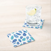青い水色の葉パターン スクエアペーパーコースター (インサイチュ)