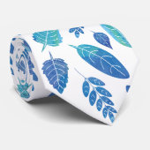 青い水色の葉パターン ネクタイ (ロール)