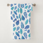 青い水色の葉パターン バスタオルセット (インサイチュ)