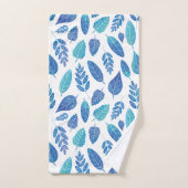 青い水色の葉パターン バスタオルセット (ハンドタオル)