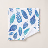 青い水色の葉パターン バスタオルセット (ウォッシュタオル)