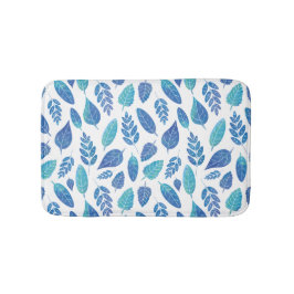 青い水色の葉パターン バスマット