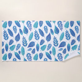 青い水色の葉パターン ビーチタオル