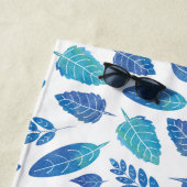 青い水色の葉パターン ビーチタオル (インサイチュ)
