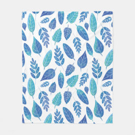 青い水色の葉パターン フリースブランケット