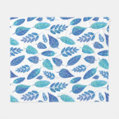 青い水色の葉パターン フリースブランケット (正面(横))