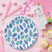 青い水色の葉パターン ペーパープレート (パーティー)