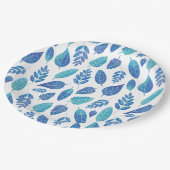 青い水色の葉パターン ペーパープレート (アングル)