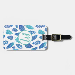 青い水色の葉パターン ラゲッジタグ