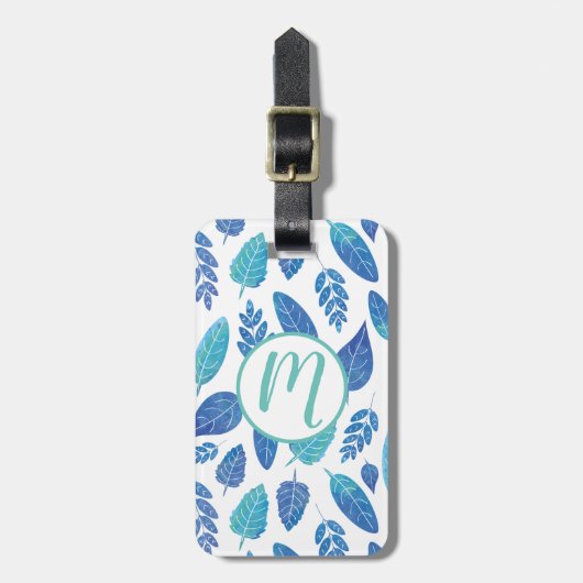 青い水色の葉パターン ラゲッジタグ (正面縦)