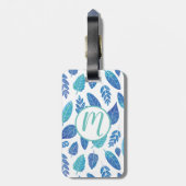 青い水色の葉パターン ラゲッジタグ (裏面縦)