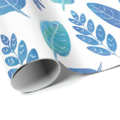 青い水色の葉パターン ラッピングペーパー (ロールコーナー)
