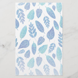 青い水色の葉パターン 便箋